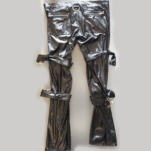 Black Lip Service Punk Cult Latex style Rave Goth Emo Pants w buckles locks keys